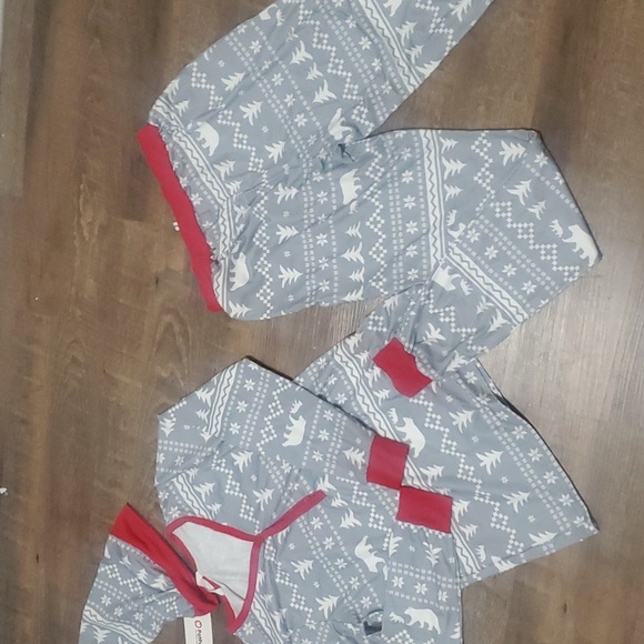 3pc CHRISTMAS PAJAMA SET POLAR BEAR/TREE PRINT GREY/WHITE/RED SZ SMALL - Picture 5 of 5
